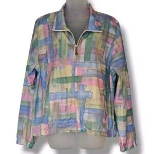 Vintage Koret Windbreaker Size L Pastel Geometric Full Zip Jacket 80s 90s Retro